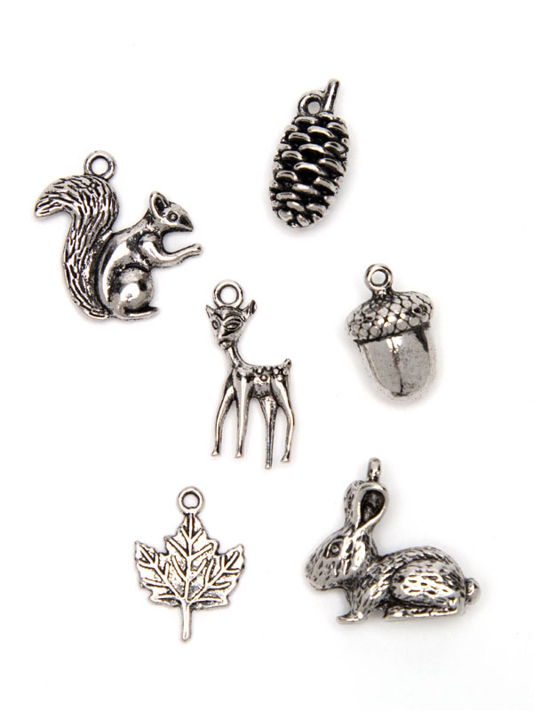 6pc Antique Silver Woodland Creatures Metal Charms